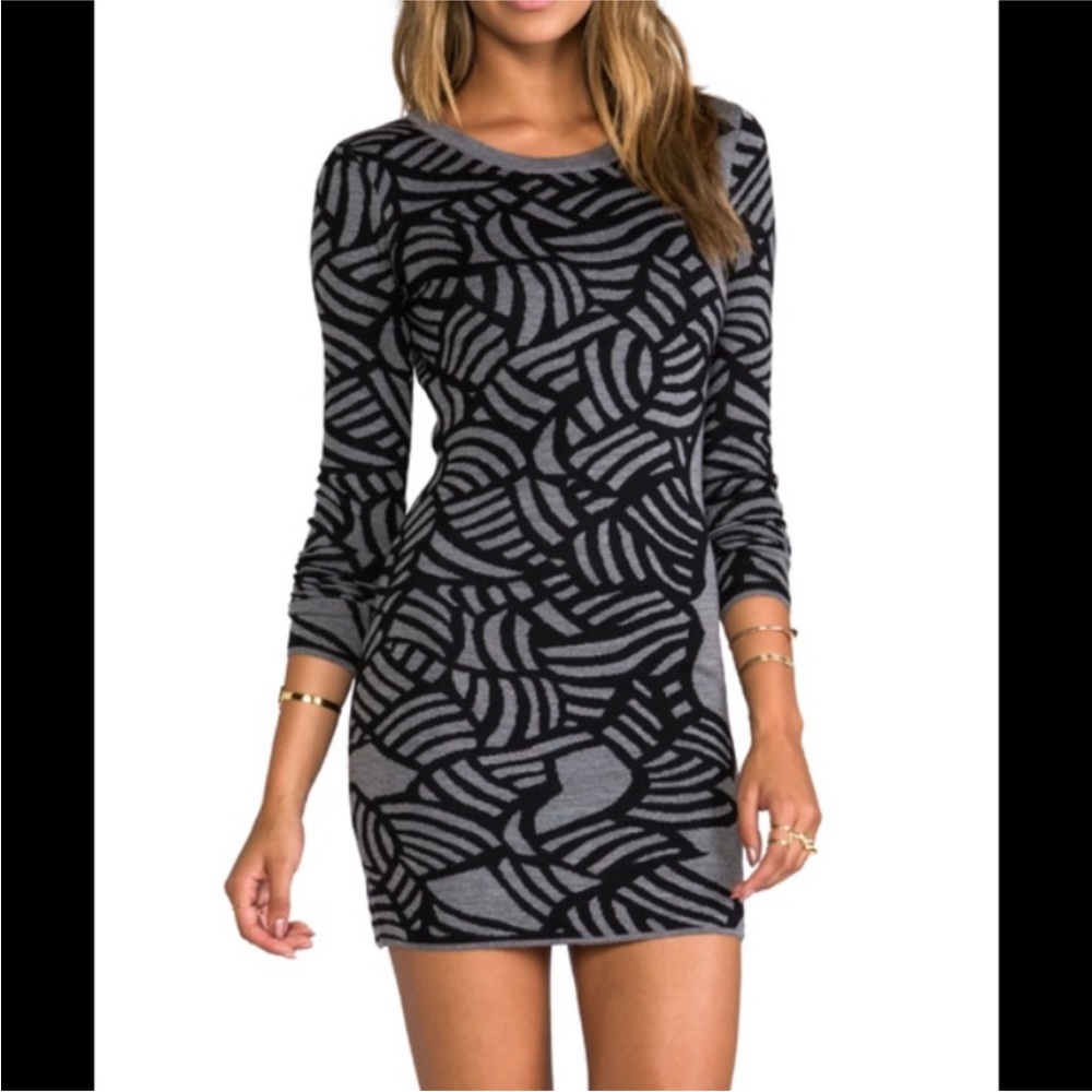 Diane Von Furstenberg Farley Black and Gray Long Sleeve Sweater Dress Size S
